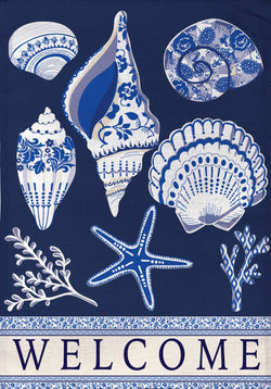 Chinoiserie Seashells Burlap Garden Flag