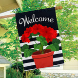 Potted Red Geraniums Burlap House Flag