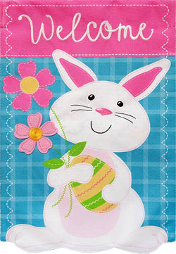 Bunny With Flowers Burlap Garden Flag