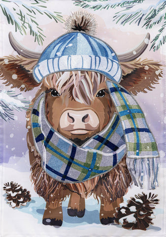 Winter Highland Cow Applique Garden Flag