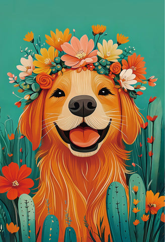 Floral Dog Applique Garden Flag