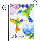 Hummingbirds and Hydrangeas Burlap Garden Flag