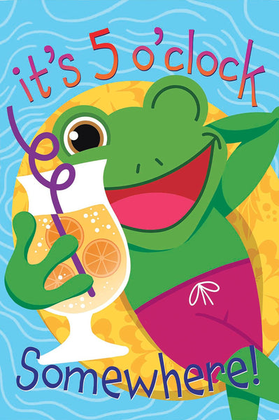 5 O' Clock Frog Applique House Flag