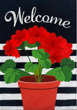 Potted Red Geraniums Burlap House Flag