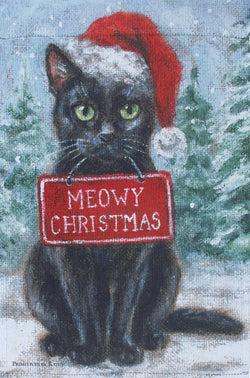Black Cat Meowy Christmas Garden Flag