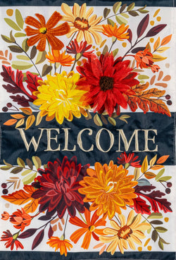 Fall Floral Applique House Flag