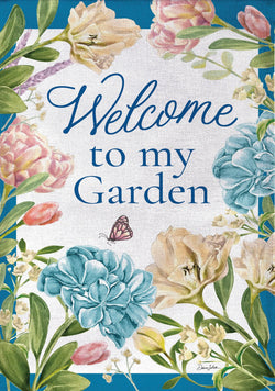 Welcome To My Garden Burlap Garden Flag