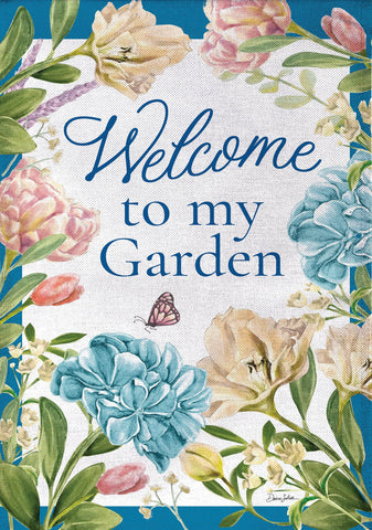 Welcome To My Garden Burlap Garden Flag