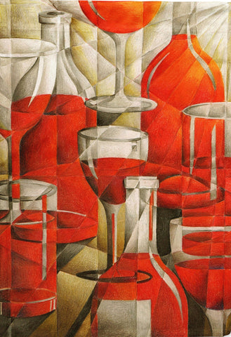 Red Wine Bottles and Glasses