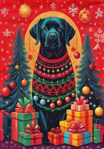 Black Lab Christmas Flag