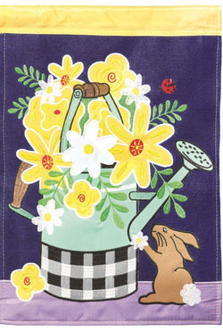 Yellow Flowers Watering Can House Flag - Islander Flags of Kitty Hawk, Inc.