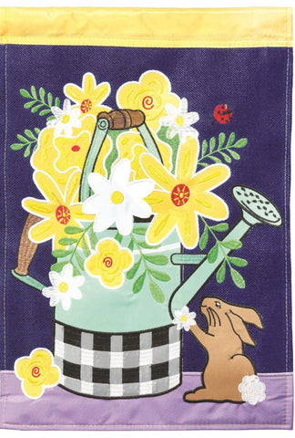 Yellow Flowers Watering Can House Flag