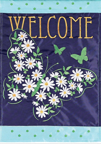 House Flag Welcome Floral Butterfly