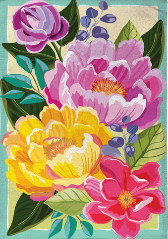 Floral Burst Burlap Garden Flag