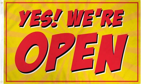Yes! We're Open (Red) Flag 3x5ft Poly