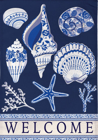Chinoiserie Seashells Burlap House Flag