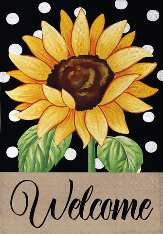 Polka Dot Sunflower Burlap Garden Flag
