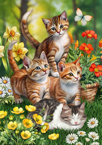 Kittens in Garden Garden Flag