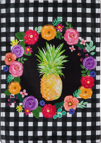 Pineapple Plaid Floral Garden Flag