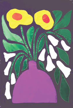 Vase with Flowers on Dark Blue